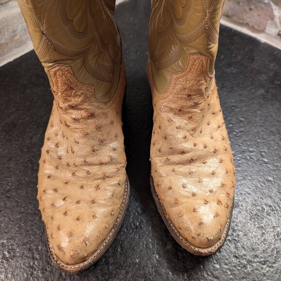 Vintage Tony Lama Vintage Mens cowboy boots Full Quill Ostrich #8085 Size 8 1/2 - Picture 5 of 14